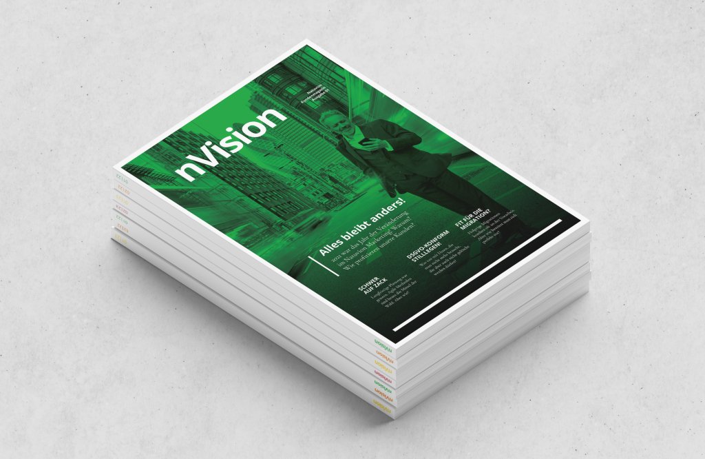 Referenzbilder Natuvion nVision, Editorial Design, Kundenmagazin, neue Corporate Identity, HFNR Hüfner Design, München.