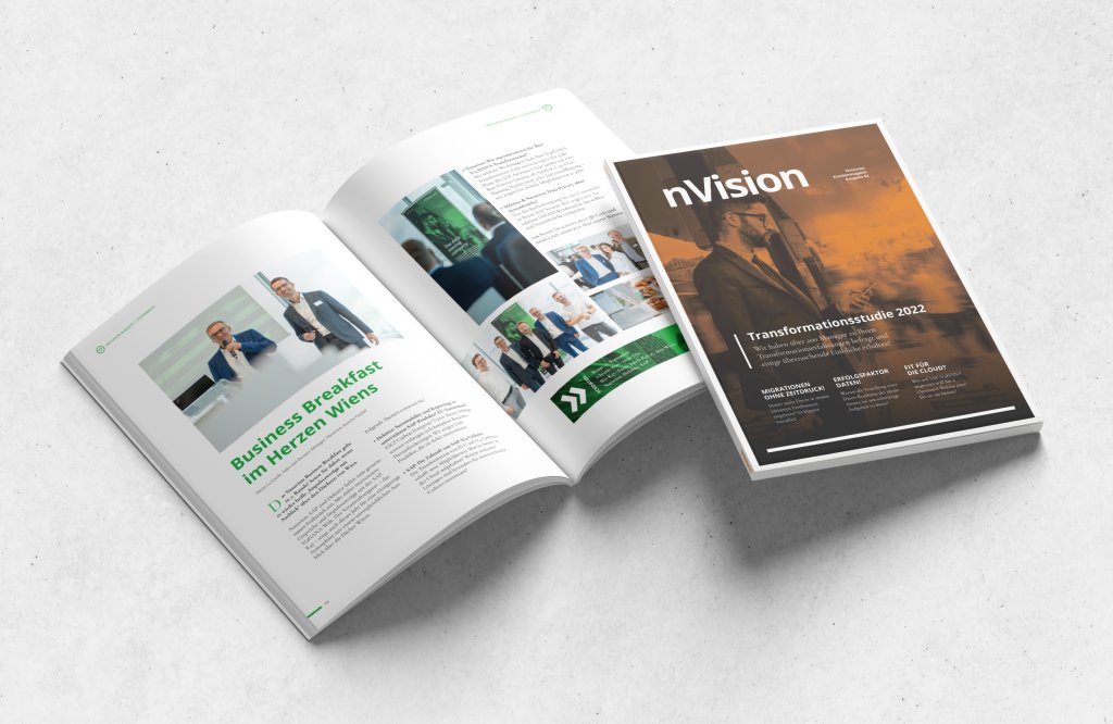 Referenzbilder Natuvion nVision, Editorial Design, Kundenmagazin, neue Corporate Identity, HFNR Hüfner Design, München.