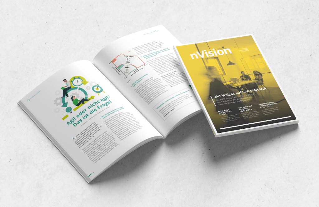 Referenzbilder Natuvion nVision, Editorial Design, Kundenmagazin, neue Corporate Identity, HFNR Hüfner Design, München.