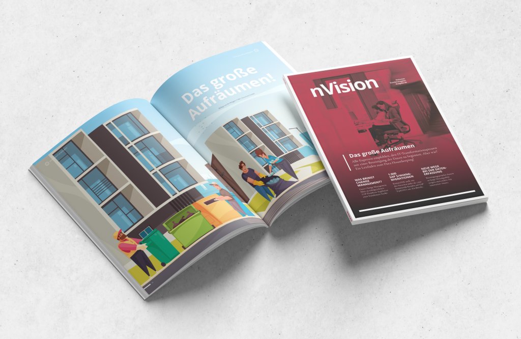 Referenzbilder Natuvion nVision, Editorial Design, Kundenmagazin, neue Corporate Identity, HFNR Hüfner Design, München.