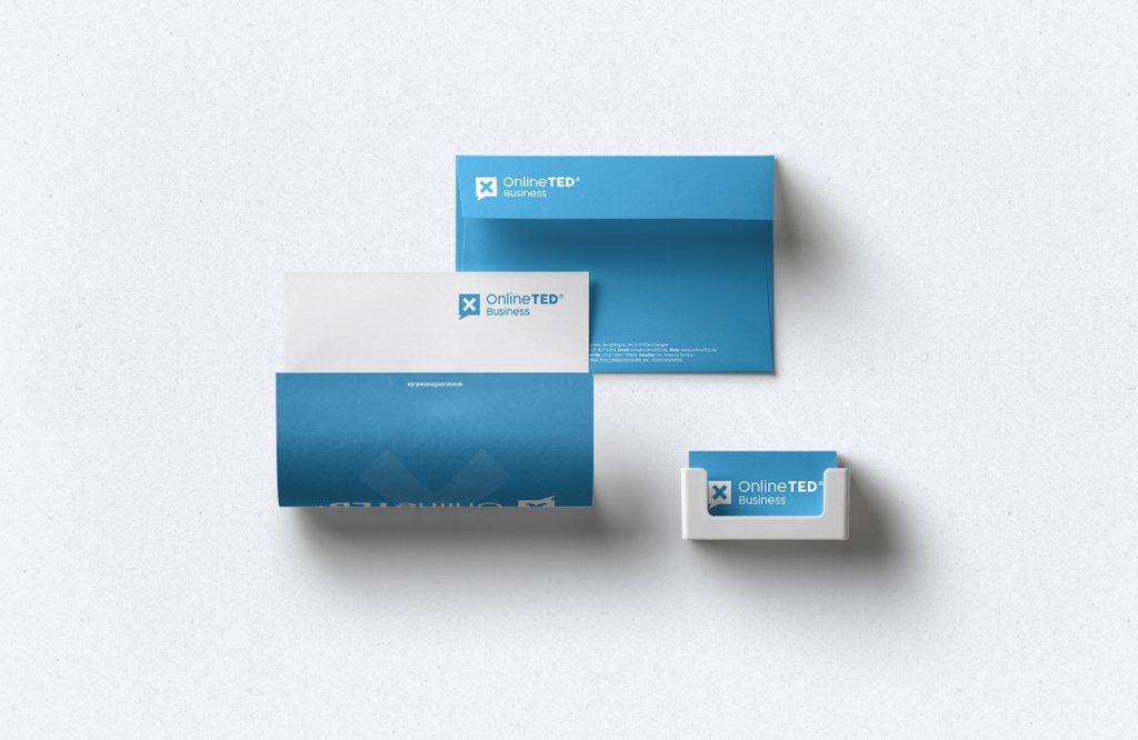 Referenzbilder OnlineTED Geschäftsausstattung, neue Corporate Identity, HFNR Hüfner Design, München.