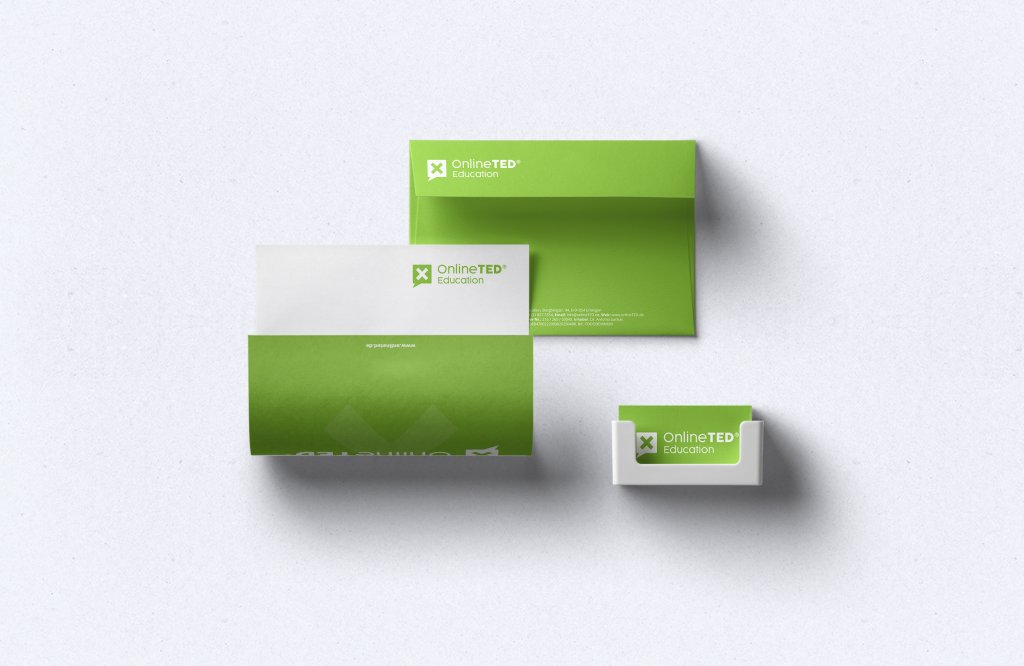 Referenzbilder OnlineTED Geschäftsausstattung, neue Corporate Identity, HFNR Hüfner Design, München.
