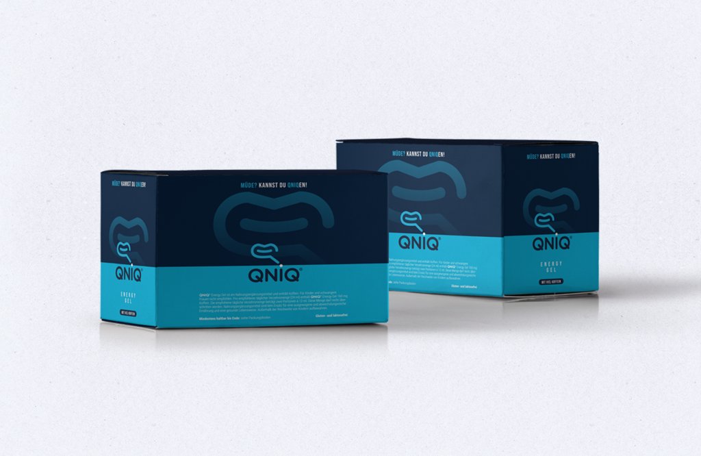 Referenzbilder QNIQ Energy Gel Verpackungsdesign, neue Corporate Identity, Packaging Design, HFNR Hüfner Design, München.