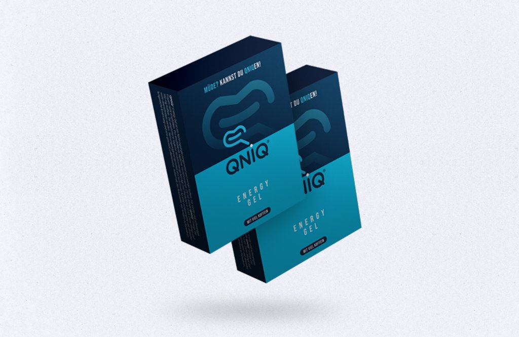 Referenzbilder QNIQ Energy Gel Verpackungsdesign, neue Corporate Identity, Packaging Design, HFNR Hüfner Design, München.